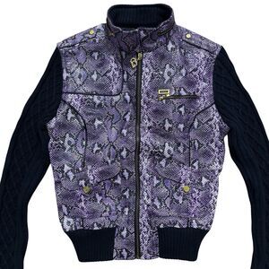 Coogi Bomber Jacket Women’s Large Purple Faux Snakeskin Sweater Full Zip Vintage